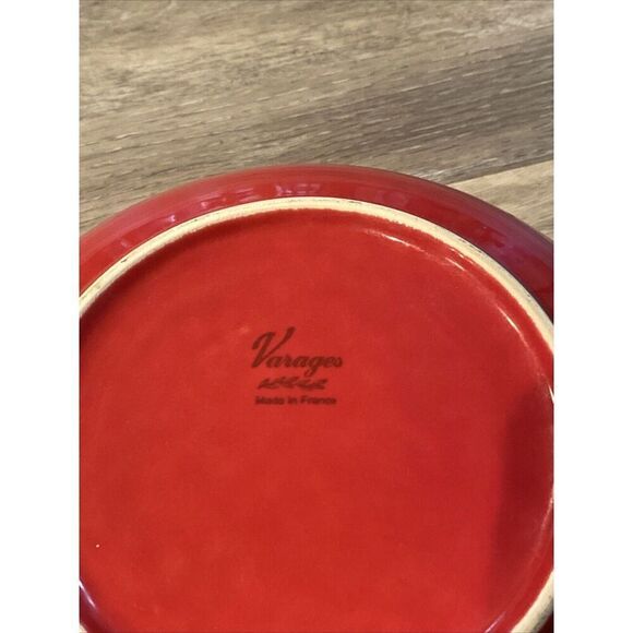 Large Varages France red Serving Salad Fruit pasta Bowl 10" Pre-Owned - Picture 4 of 5